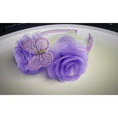 TIARA LUXO COM FLORES EM ORGANZA LILAS